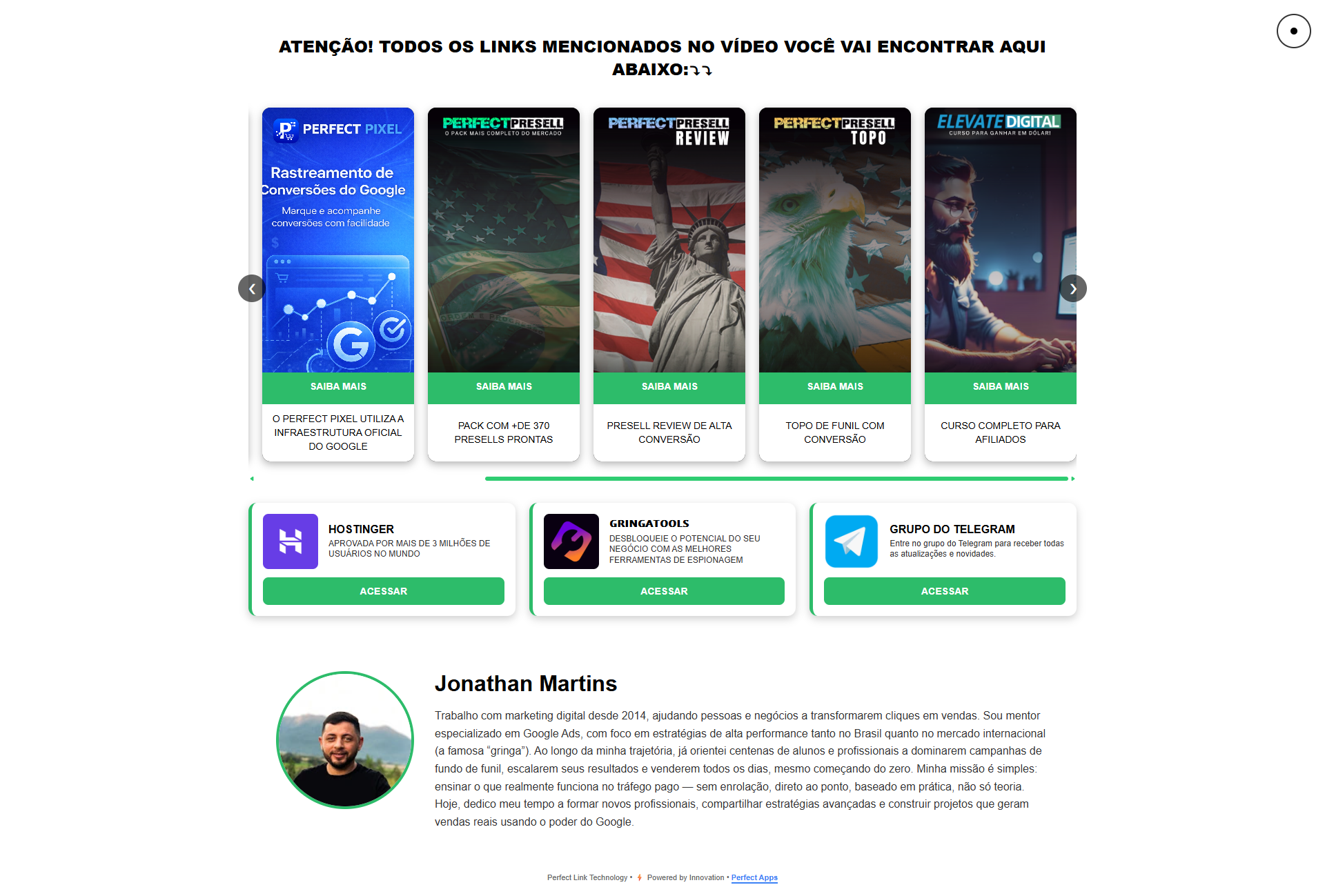 Criador de Bio Pages do Perfect Link