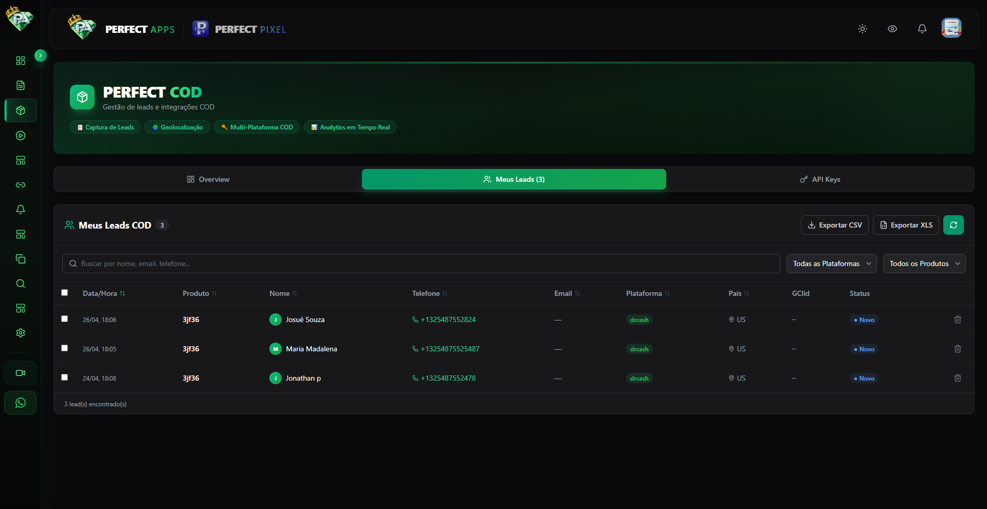 Tabela de Leads Perfect COD
