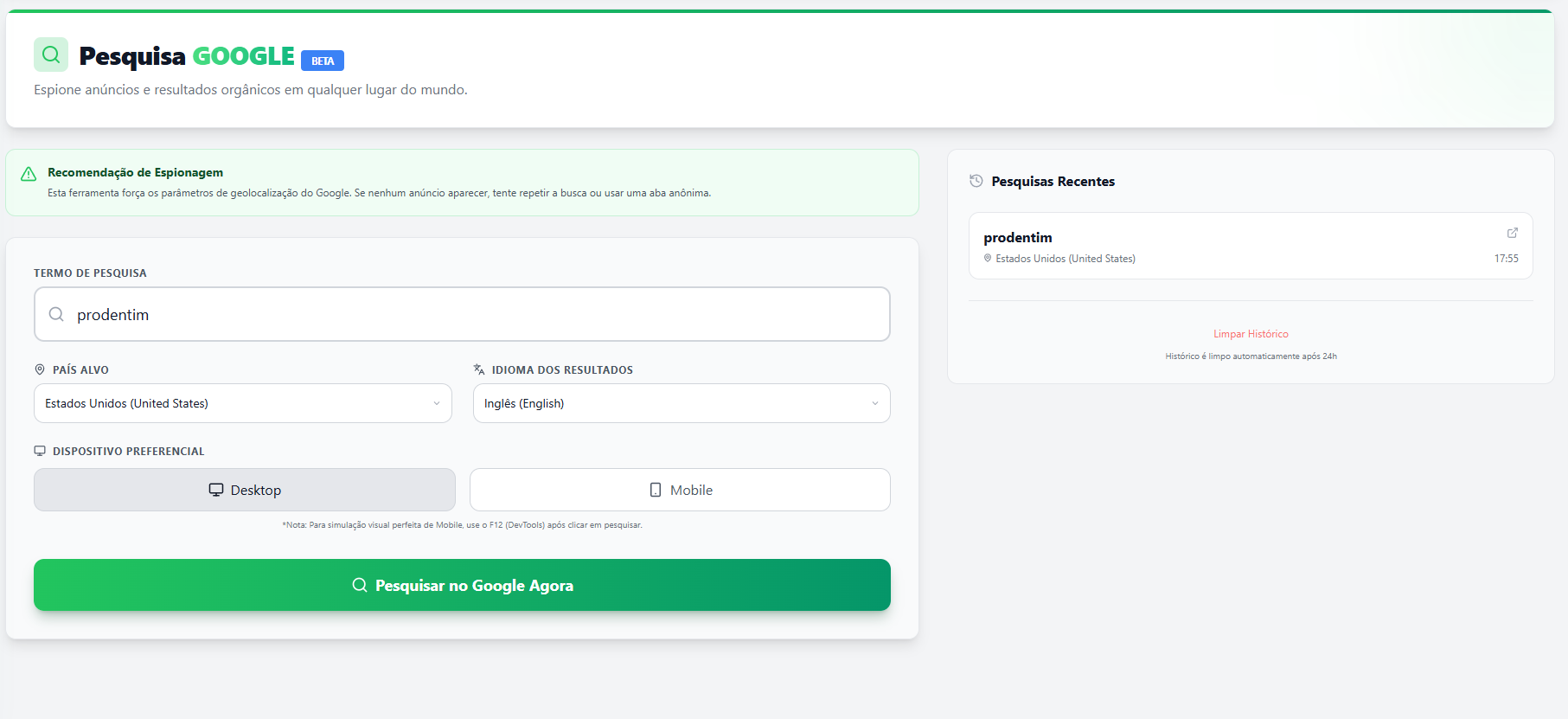 Pesquisa Google Ads - espionagem de anúncios
