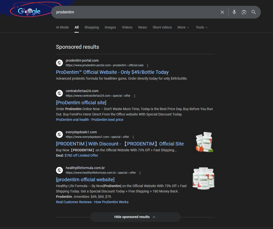 Resultado real da pesquisa de Google Ads